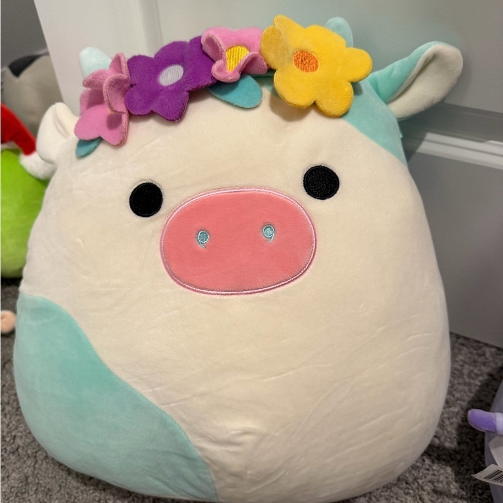 Belana squishmellow Pastel Cow Plush with Floral Crown